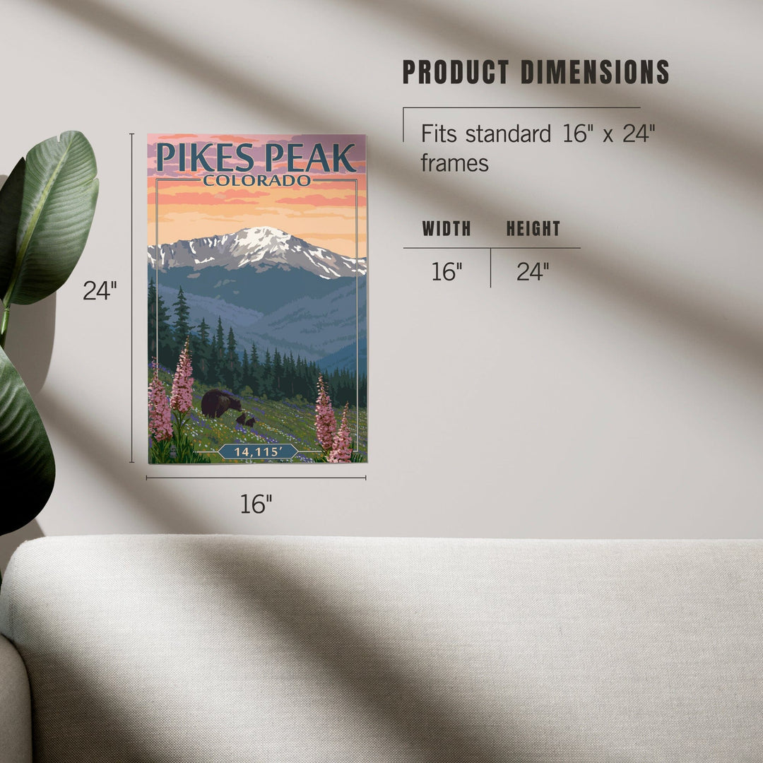 Pikes Peak, Colorado, Bear and Spring Flowers, Art & Giclee Prints Art Lantern Press 