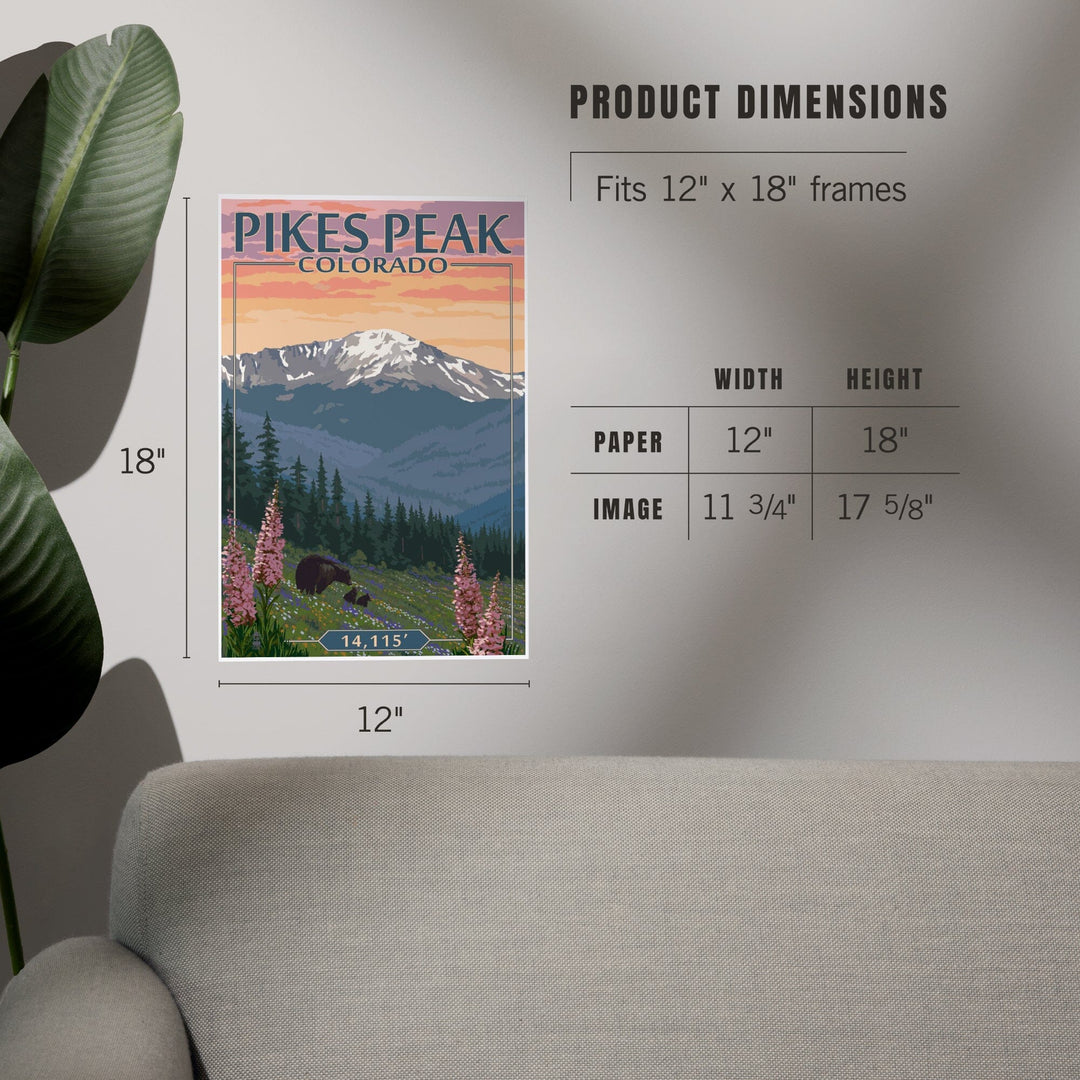 Pikes Peak, Colorado, Bear and Spring Flowers, Art & Giclee Prints Art Lantern Press 