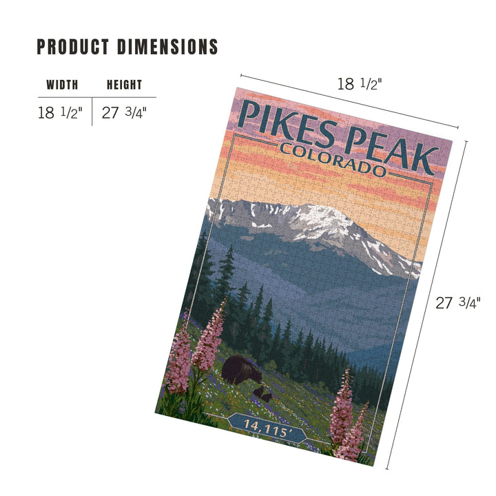 Pikes Peak, Colorado, Bear and Spring Flowers, Jigsaw Puzzle Puzzle Lantern Press 