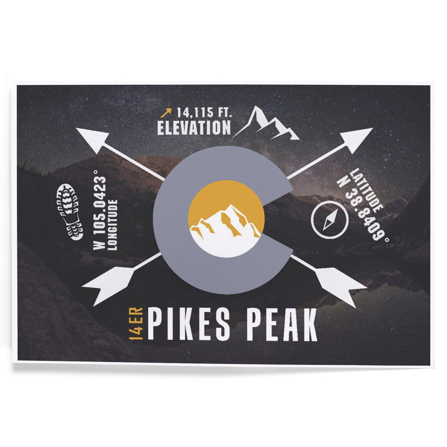Pikes Peak, Colorado, Infographic, The Fourteeners, Art & Giclee Prints Art Lantern Press 