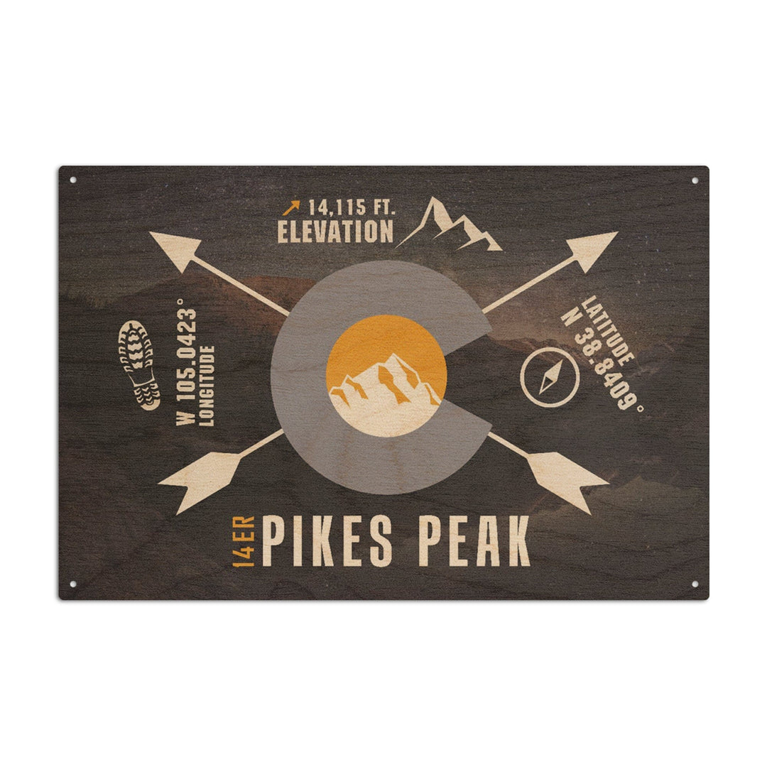 Pikes Peak, Colorado, Infographic, The Fourteeners, Lantern Press Artwork, Wood Signs and Postcards Wood Lantern Press 10 x 15 Wood Sign 