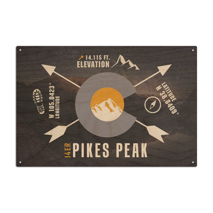 Pikes Peak, Colorado, Infographic, The Fourteeners, Lantern Press Artwork, Wood Signs and Postcards Wood Lantern Press 10 x 15 Wood Sign 