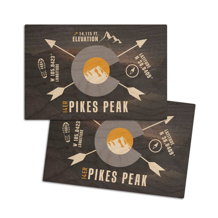 Pikes Peak, Colorado, Infographic, The Fourteeners, Lantern Press Artwork, Wood Signs and Postcards Wood Lantern Press 4x6 Wood Postcard Set 