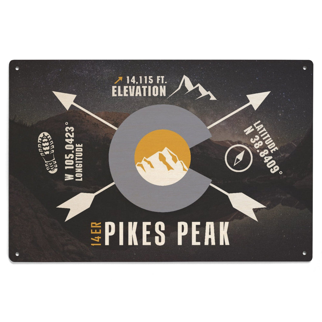 Pikes Peak, Colorado, Infographic, The Fourteeners, Lantern Press Artwork, Wood Signs and Postcards Wood Lantern Press 