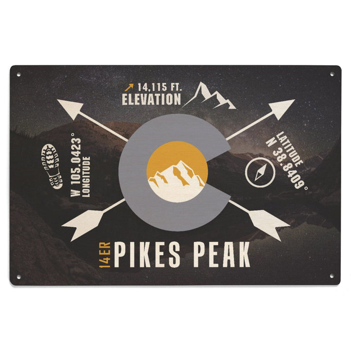 Pikes Peak, Colorado, Infographic, The Fourteeners, Lantern Press Artwork, Wood Signs and Postcards Wood Lantern Press 