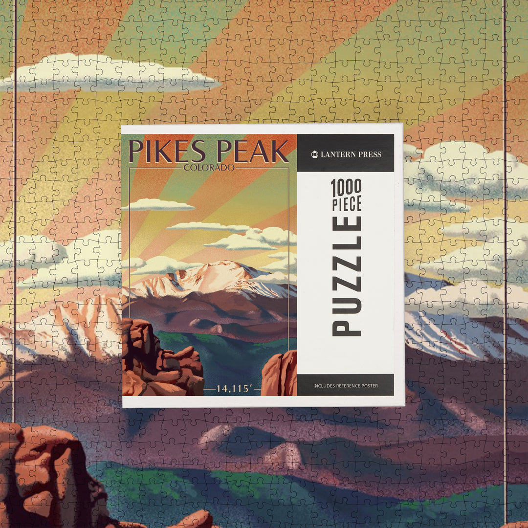 Pikes Peak, Colorado, Lithograph, Jigsaw Puzzle Puzzle Lantern Press 