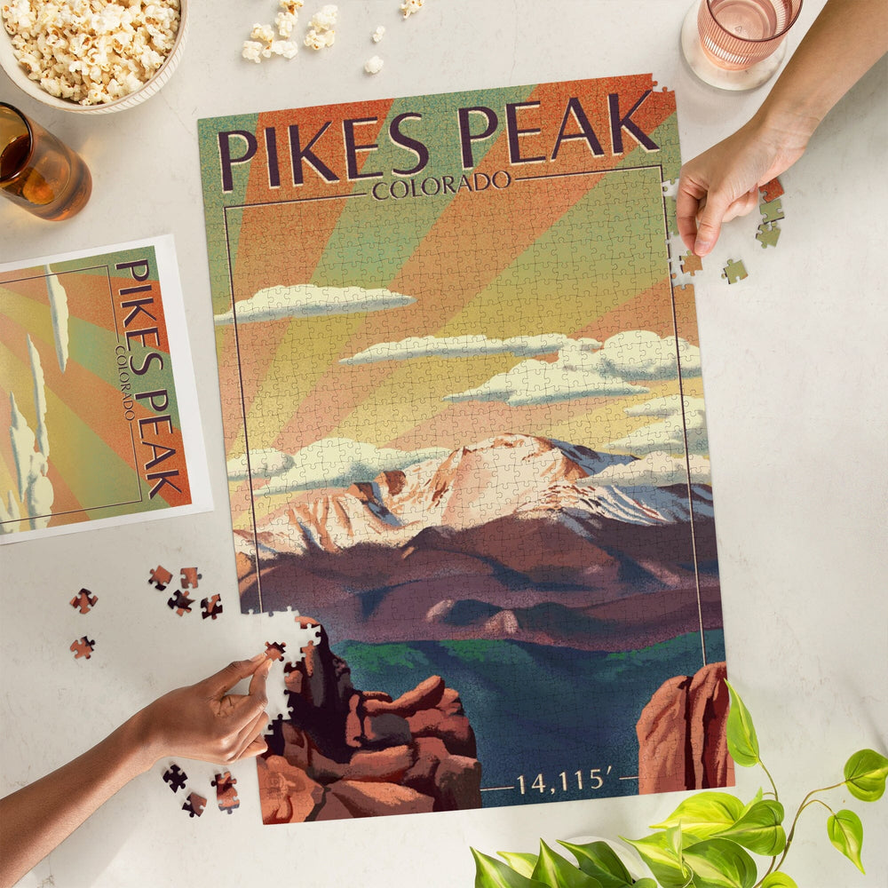 Pikes Peak, Colorado, Lithograph, Jigsaw Puzzle Puzzle Lantern Press 