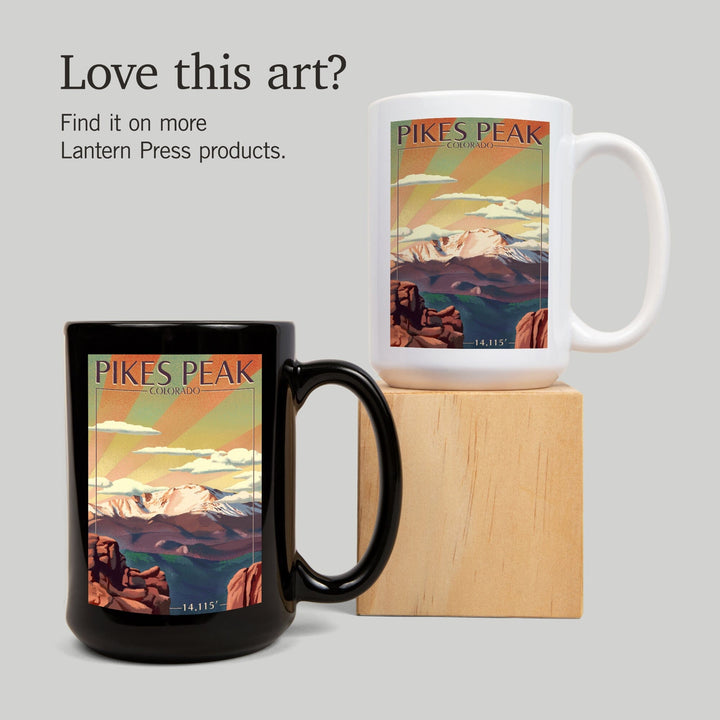 Pikes Peak, Colorado, Lithograph, Lantern Press Artwork, Ceramic Mug Mugs Lantern Press 