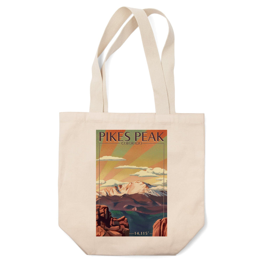 Pikes Peak, Colorado, Lithograph, Lantern Press Artwork, Tote Bag Totes Lantern Press 