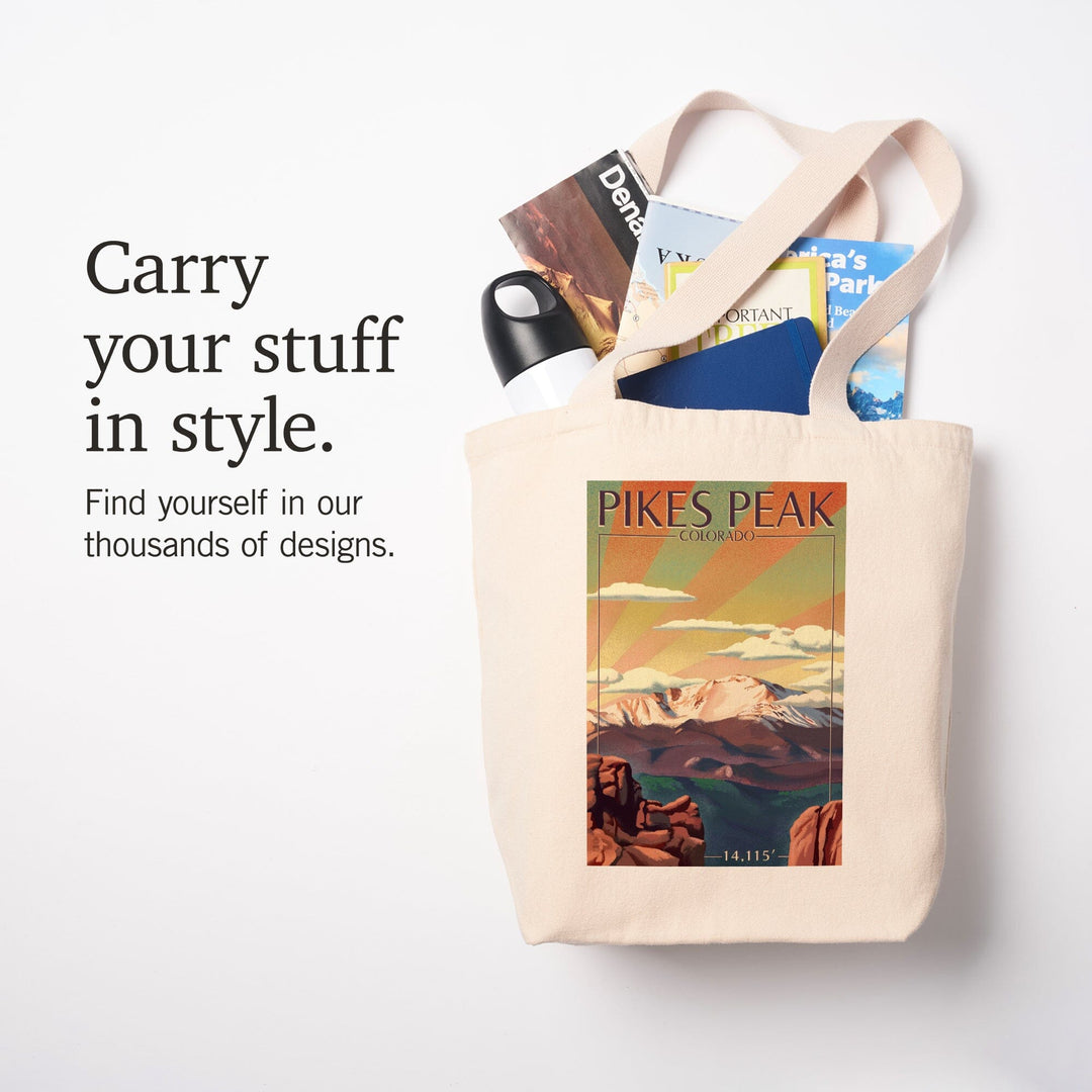Pikes Peak, Colorado, Lithograph, Tote Bag Totes Lantern Press 