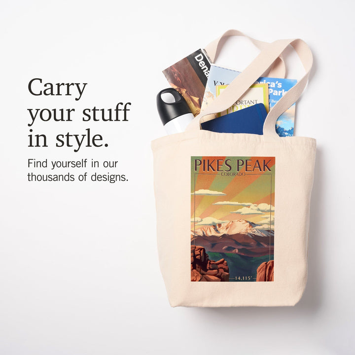 Pikes Peak, Colorado, Lithograph, Tote Bag Totes Lantern Press 