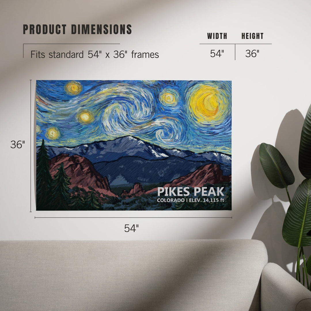 Pikes Peak, Colorado, Van Gogh Starry Night, Art & Giclee Prints Art Lantern Press 