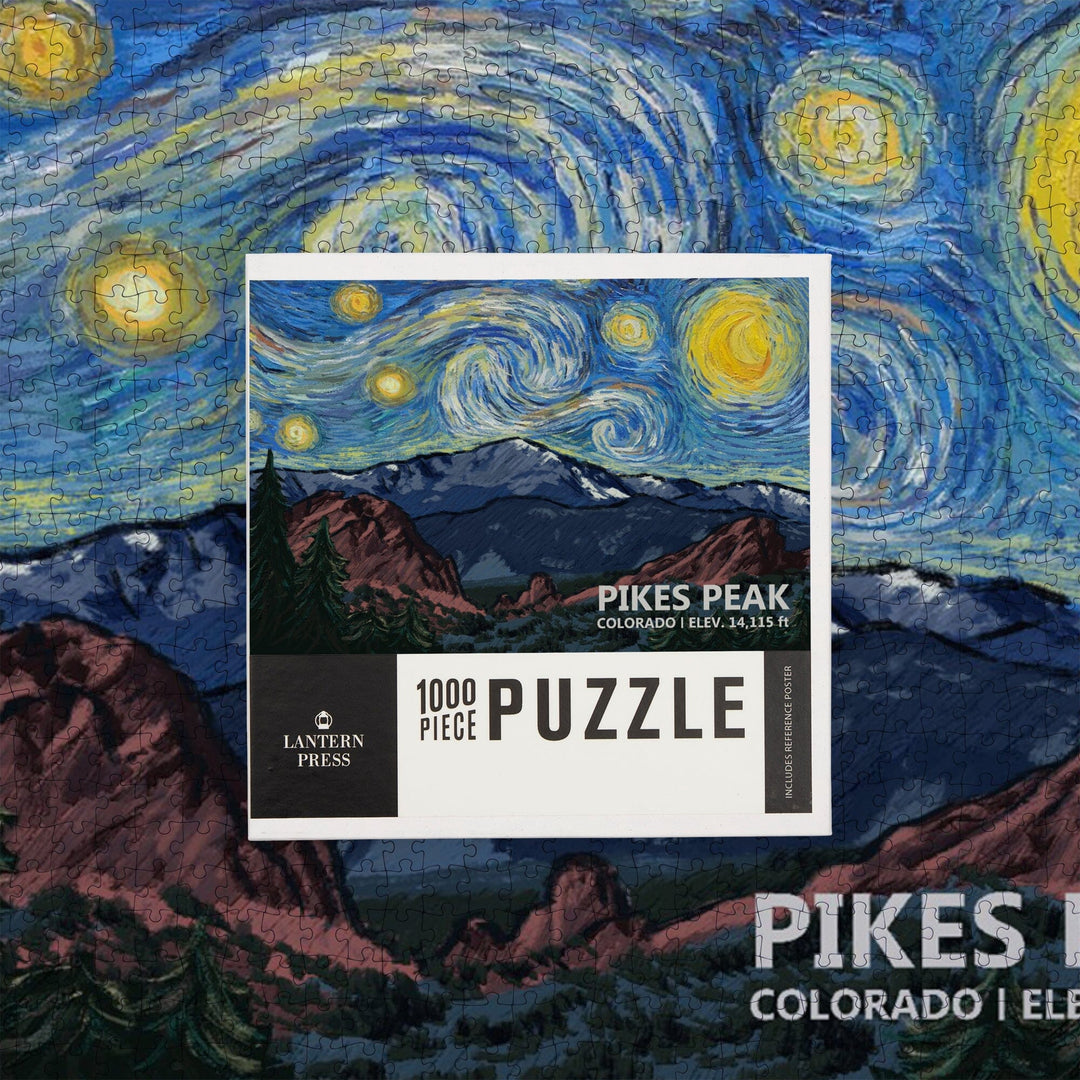 Pikes Peak, Colorado, Van Gogh Starry Night, Jigsaw Puzzle Puzzle Lantern Press 