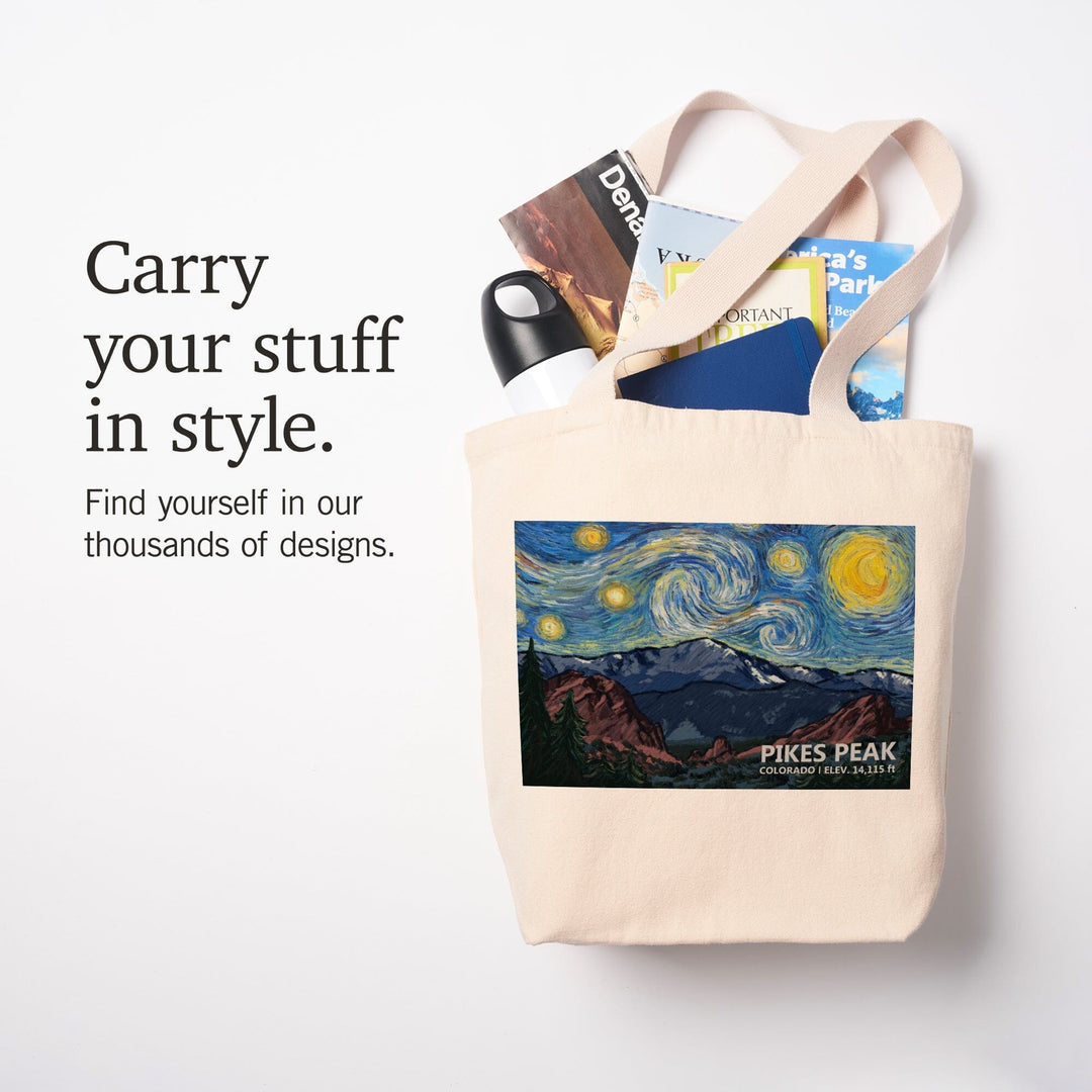 Pikes Peak, Colorado, Van Gogh Starry Night, Tote Bag Totes Lantern Press 