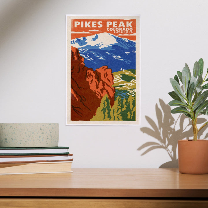 Pikes Peak, Colorado, Woodblock, Art & Giclee Prints Art Lantern Press 
