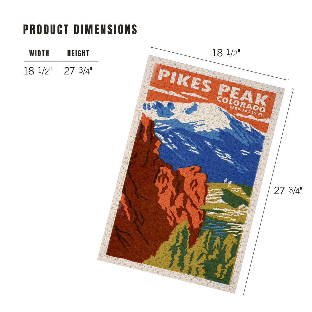 Pikes Peak, Colorado, Woodblock, Jigsaw Puzzle Puzzle Lantern Press 