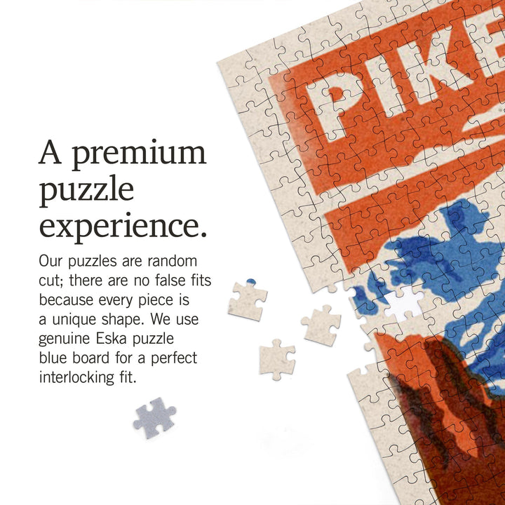 Pikes Peak, Colorado, Woodblock, Jigsaw Puzzle Puzzle Lantern Press 