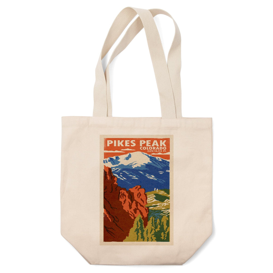 Pikes Peak, Colorado, Woodblock, Lantern Press Artwork, Tote Bag Totes Lantern Press 