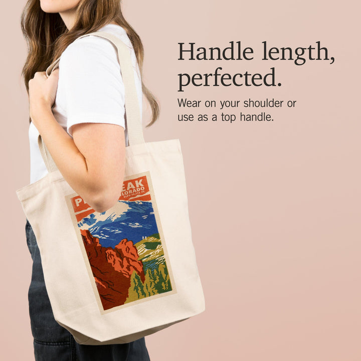 Pikes Peak, Colorado, Woodblock, Tote Bag Totes Lantern Press 