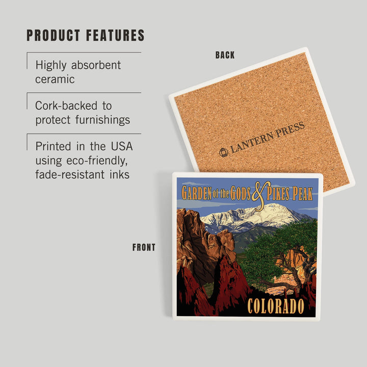 Pikes Peak from Garden of the Gods, Colorado, Coasters Coasters Lantern Press 