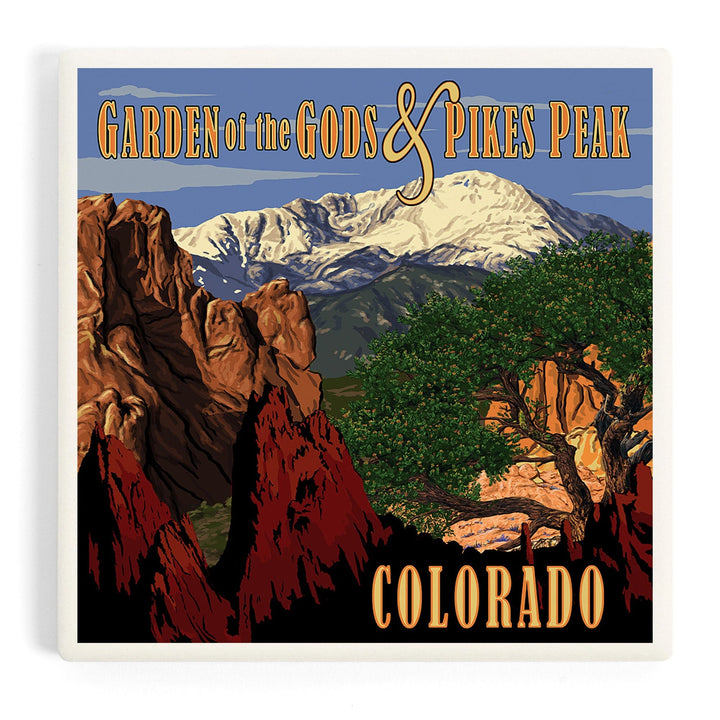 Pikes Peak from Garden of the Gods, Colorado, Coasters Coasters Lantern Press 