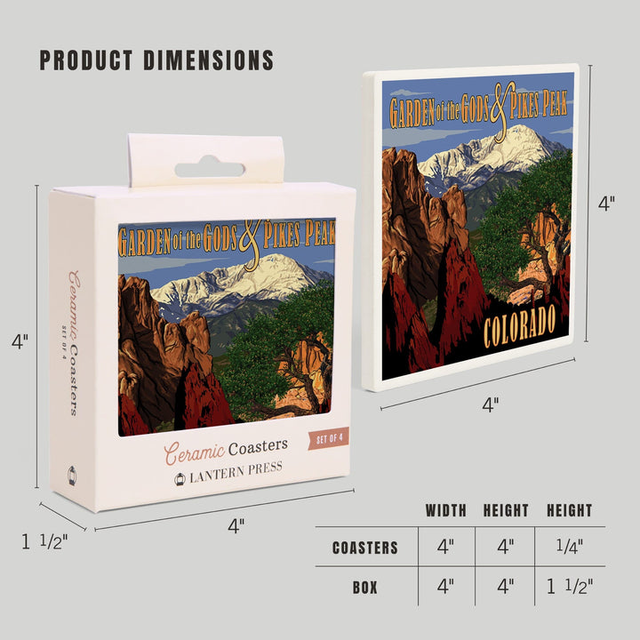 Pikes Peak from Garden of the Gods, Colorado, Lantern Press Artwork, Coaster Set Coasters Lantern Press 