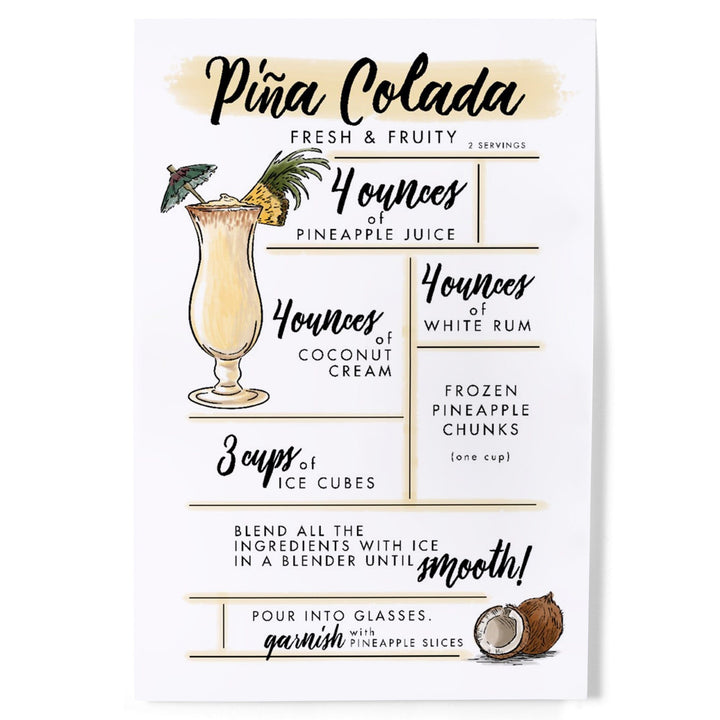 Pina Colada, Cocktail Recipe, Art & Giclee Prints Art Lantern Press 