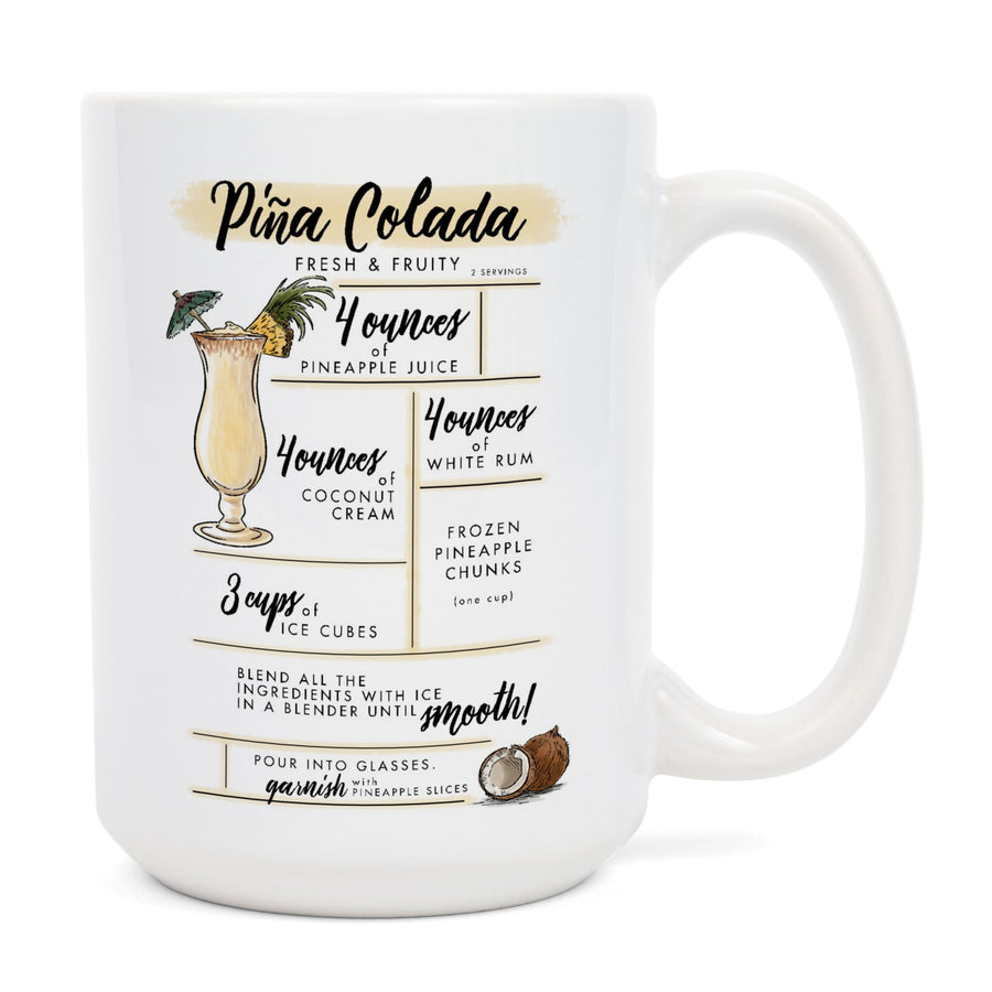 Pina Colada, Cocktail Recipe, Lantern Press Artwork, Ceramic Mug Mugs Lantern Press 