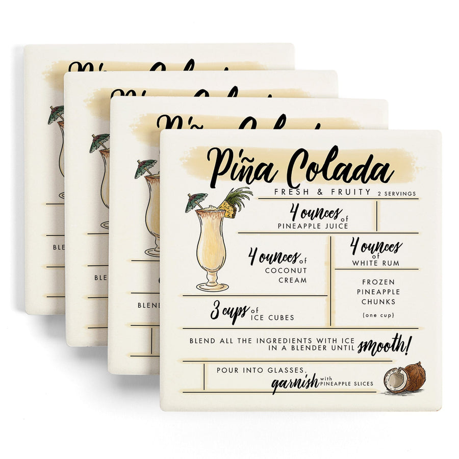 Pina Colada, Cocktail Recipe, Lantern Press Artwork, Coaster Set Coasters Lantern Press 