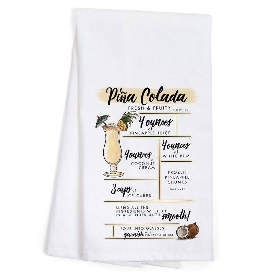 Pina Colada, Cocktail Recipe, Organic Cotton Kitchen Tea Towels Kitchen Lantern Press 