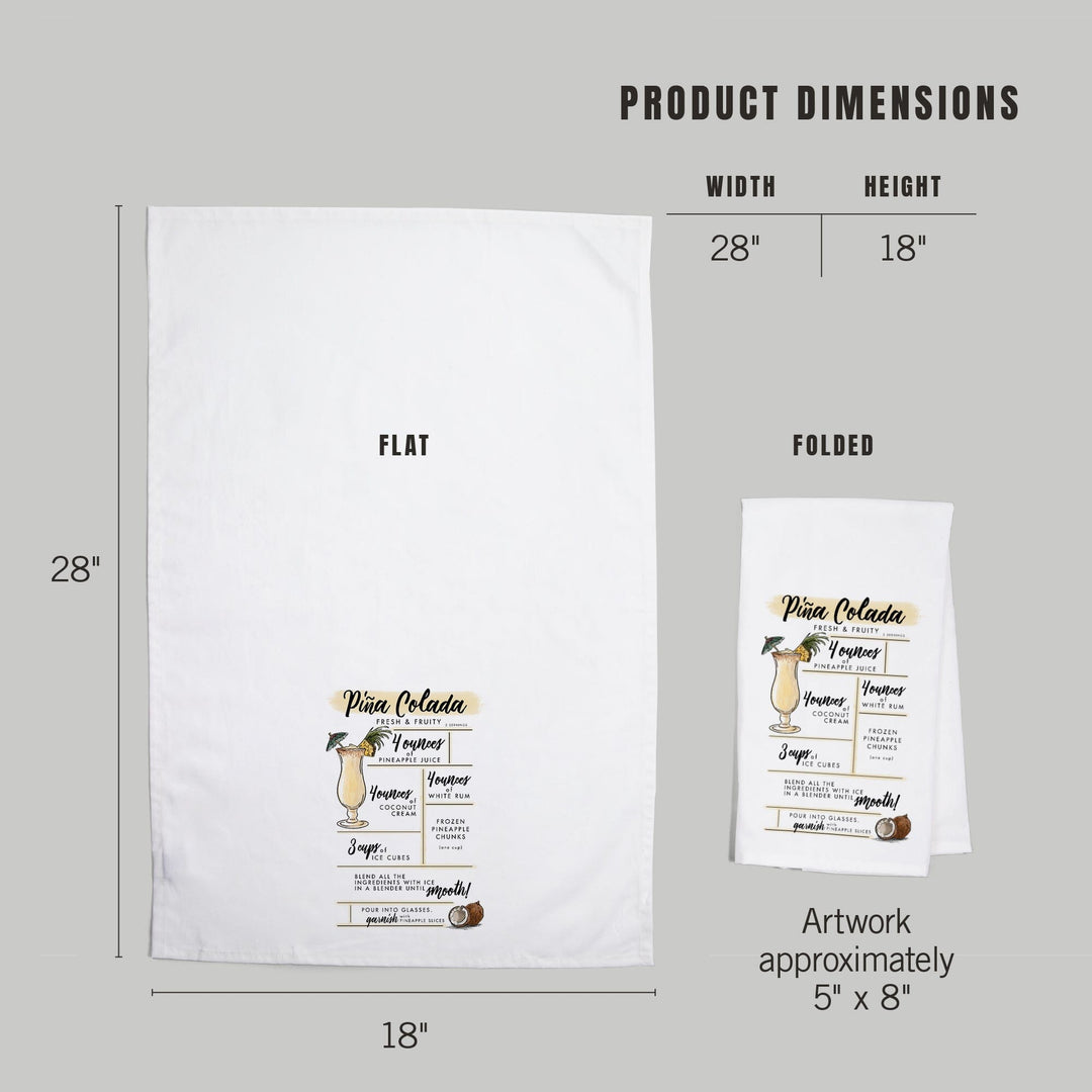 Pina Colada, Cocktail Recipe, Organic Cotton Kitchen Tea Towels Kitchen Lantern Press 