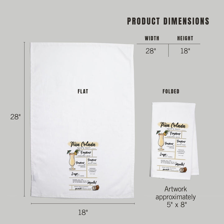 Pina Colada, Cocktail Recipe, Organic Cotton Kitchen Tea Towels Kitchen Lantern Press 