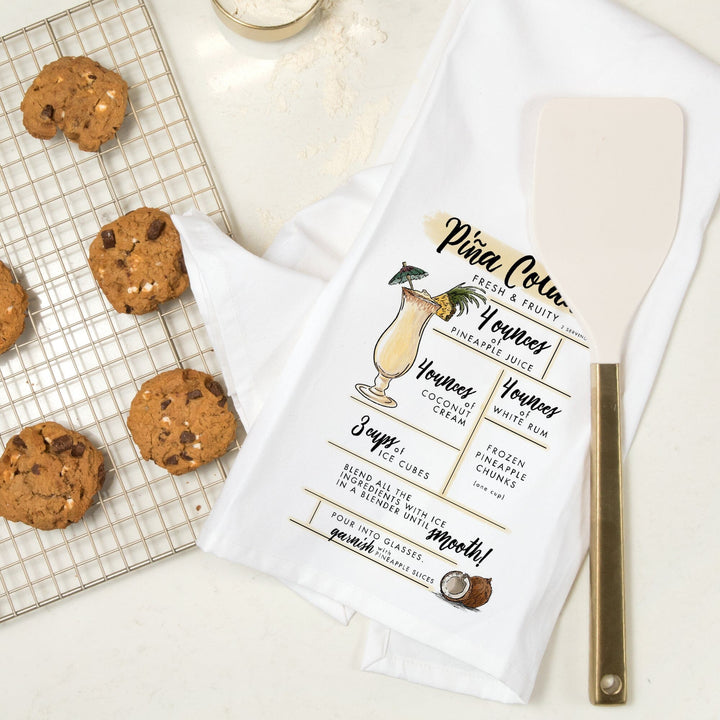 Pina Colada, Cocktail Recipe, Organic Cotton Kitchen Tea Towels Kitchen Lantern Press 