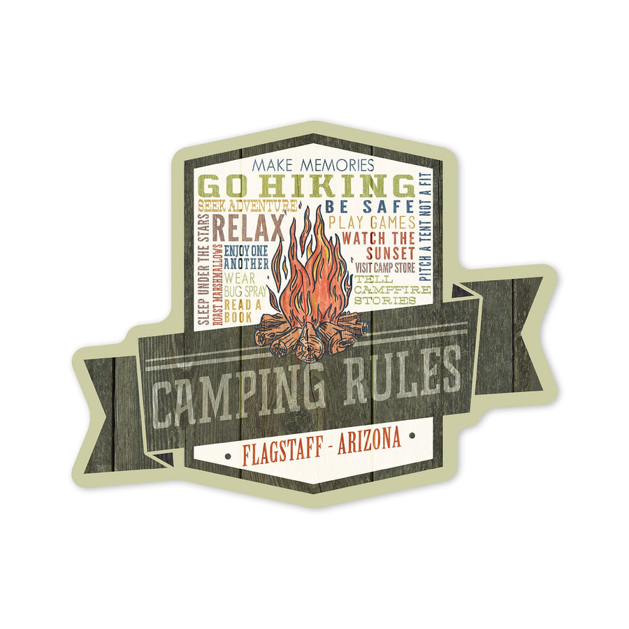 Pinetop, Arizona, Camping Rules, Rustic Typography, Contour, Vinyl Sticker Sticker Lantern Press 