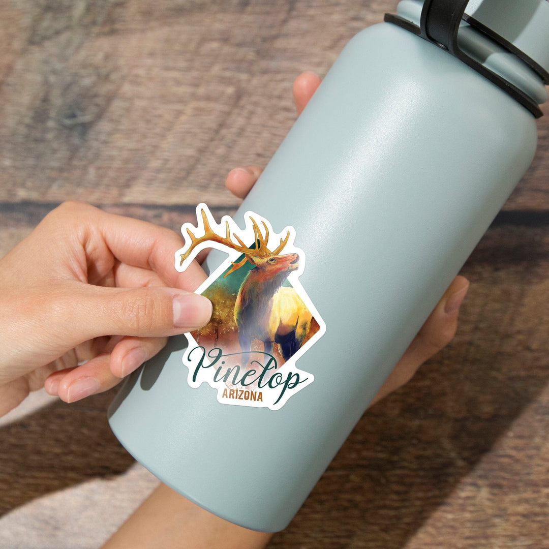 Pinetop, Arizona, Elk, Watercolor, Contour, Vinyl Sticker Sticker Lantern Press 