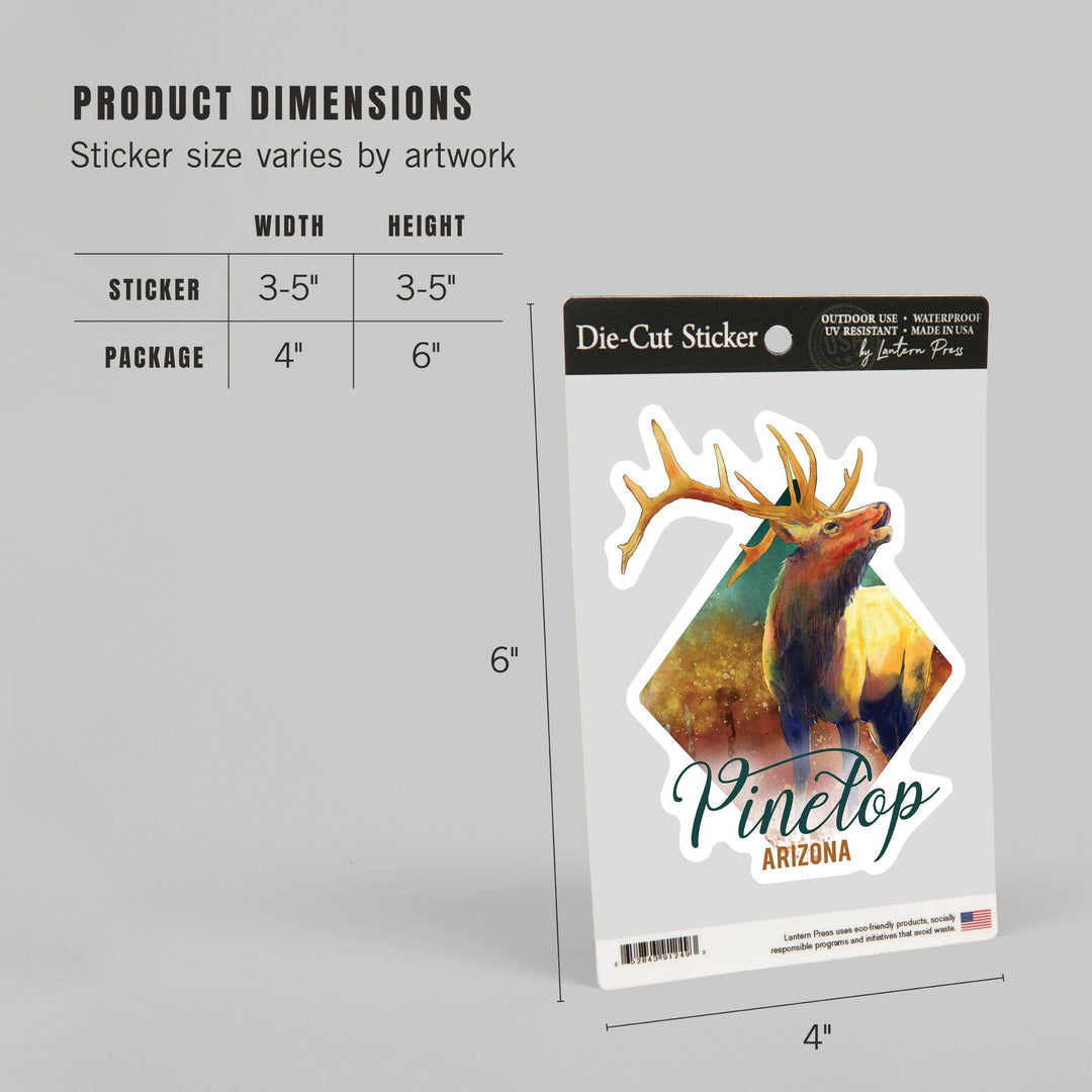 Pinetop, Arizona, Elk, Watercolor, Contour, Vinyl Sticker Sticker Lantern Press 