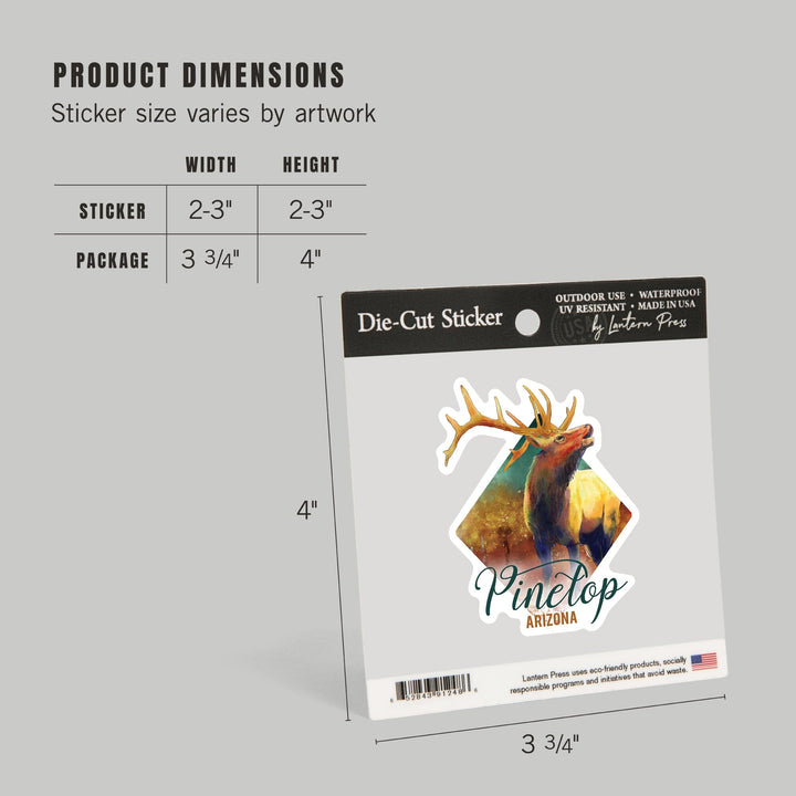 Pinetop, Arizona, Elk, Watercolor, Contour, Vinyl Sticker Sticker Lantern Press 