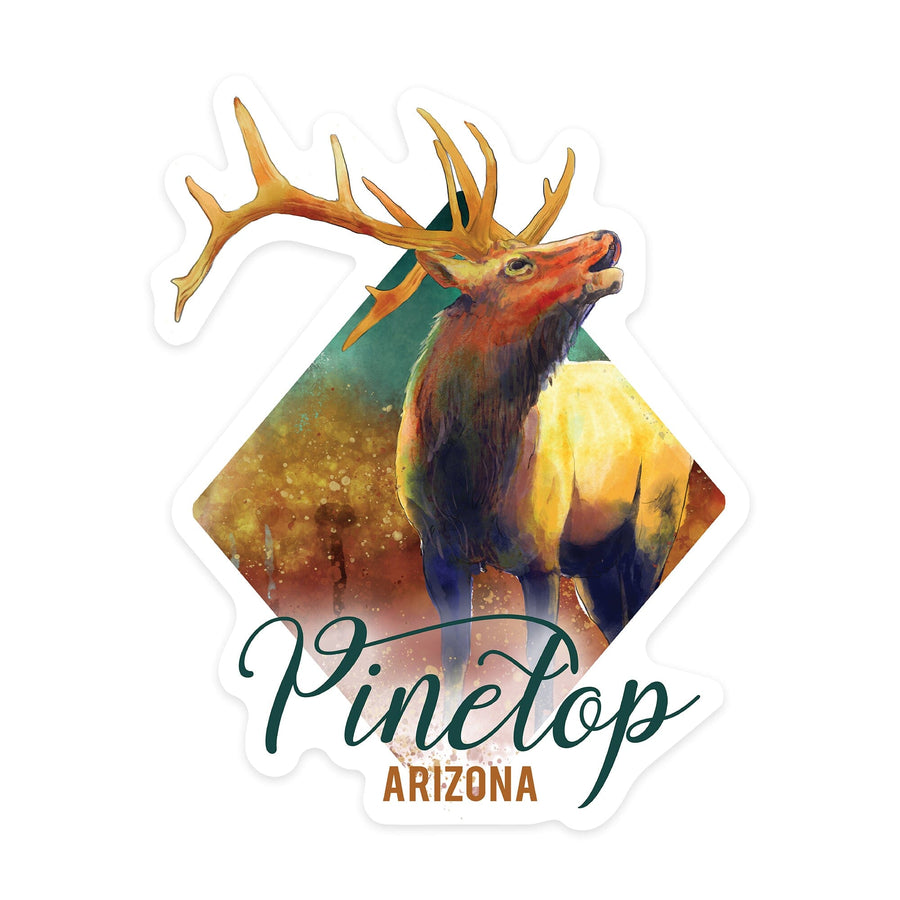 Pinetop, Arizona, Elk, Watercolor, Contour, Vinyl Sticker Sticker Lantern Press 