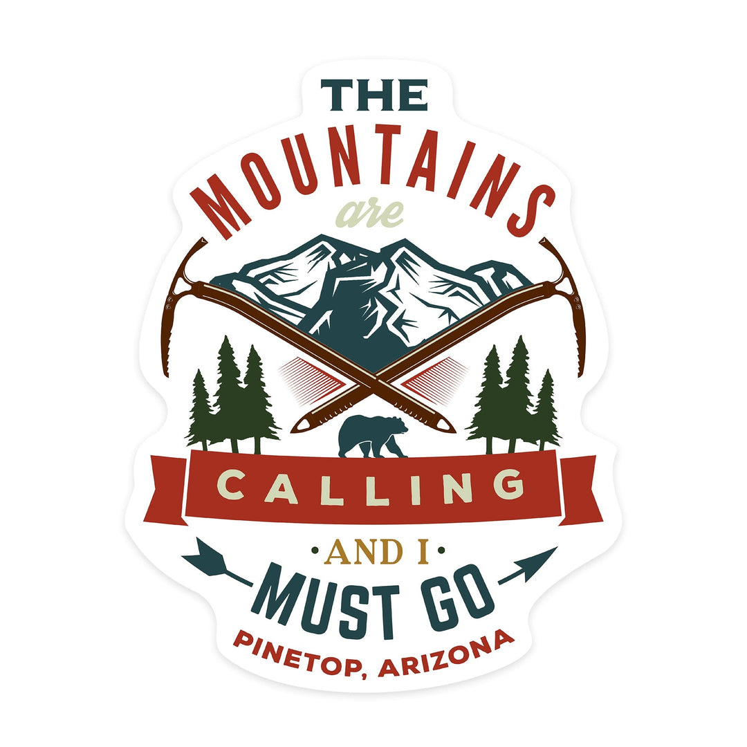 Pinetop, Arizona, The Mountains are Calling and I Must Go, Bear, Contour Press, Vinyl Sticker Sticker Lantern Press 