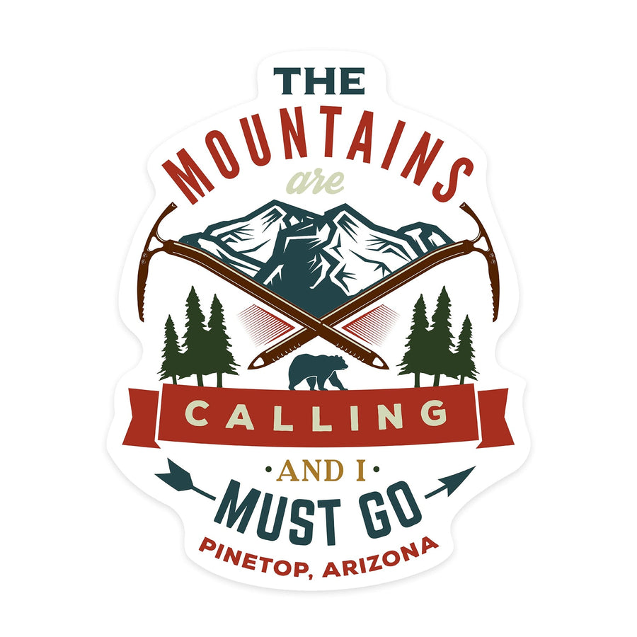 Pinetop, Arizona, The Mountains are Calling and I Must Go, Bear, Contour Press, Vinyl Sticker Sticker Lantern Press 