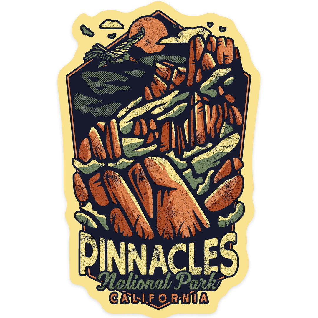 Pinnacles National Park, California, Distressed Vector, Contour, Lantern Press Artwork, Vinyl Sticker Sticker Lantern Press 