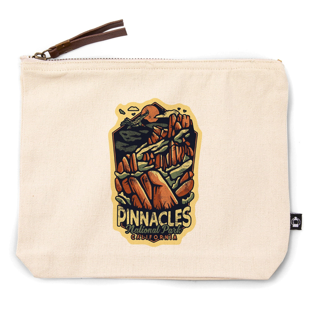 Pinnacles National Park, California, Distressed Vector,, Organic Cotton Zipper Pouch, Go Bag Go Bag Lantern Press 