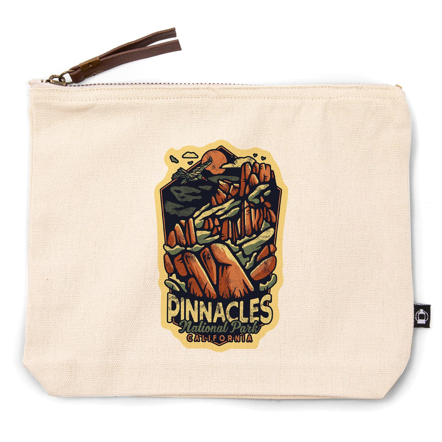 Pinnacles National Park, California, Distressed Vector,, Organic Cotton Zipper Pouch, Go Bag Go Bag Lantern Press 