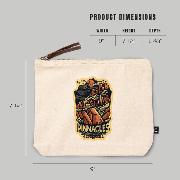 Pinnacles National Park, California, Distressed Vector,, Organic Cotton Zipper Pouch, Go Bag Go Bag Lantern Press 