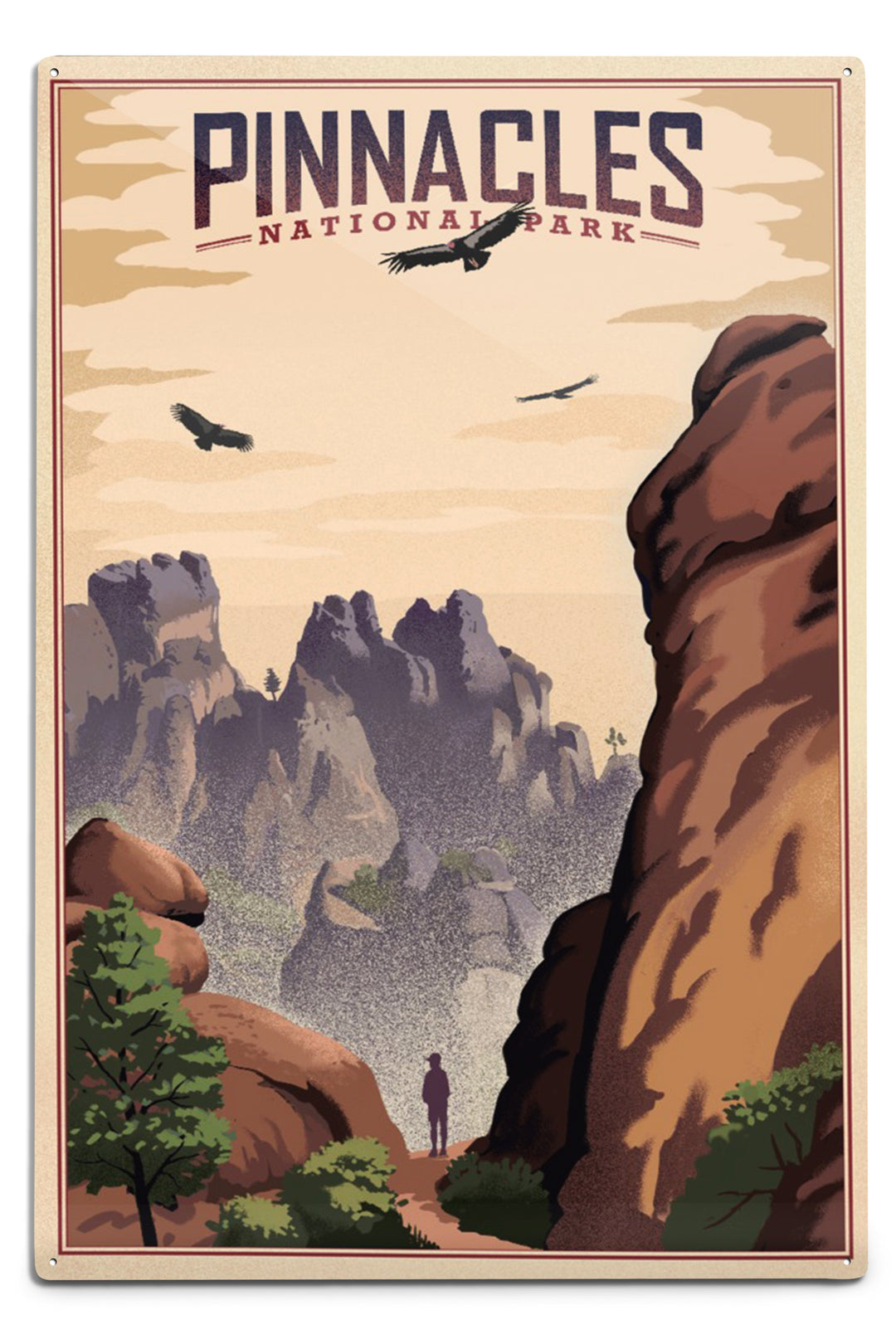 Pinnacles National Park, California, Lithograph, Metal Signs Metal Lantern Press 12x18 Metal Sign 