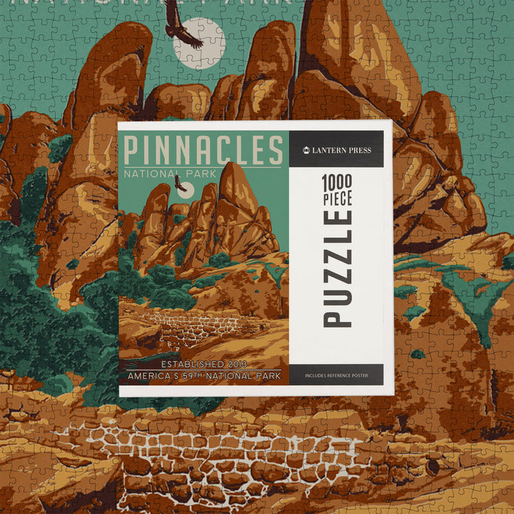 Pinnacles National Park, California, WPA Formations and Condor, Jigsaw Puzzle Puzzle Lantern Press 