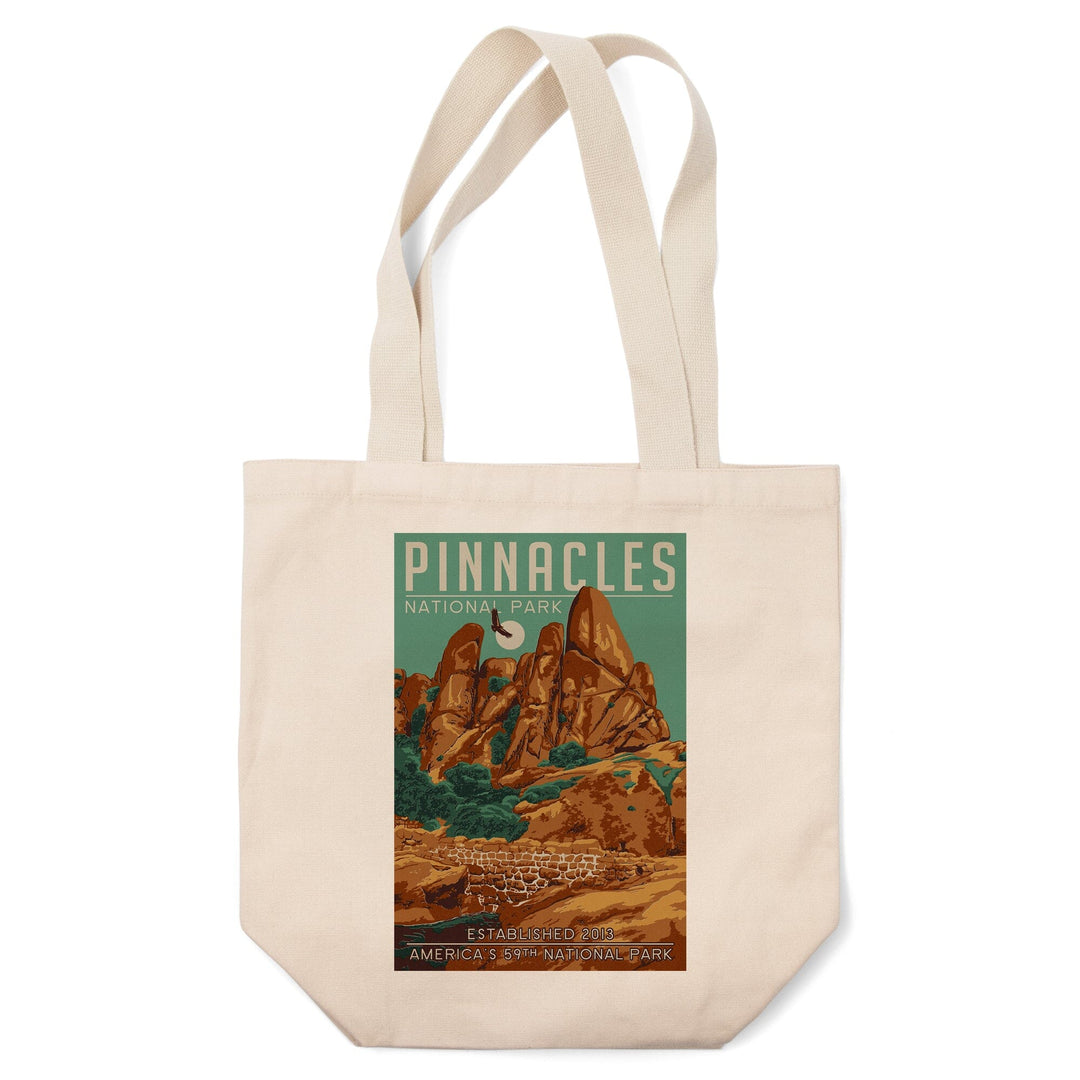 Pinnacles National Park, California, WPA Formations & Condor, Lantern Press Artwork, Tote Bag Totes Lantern Press 