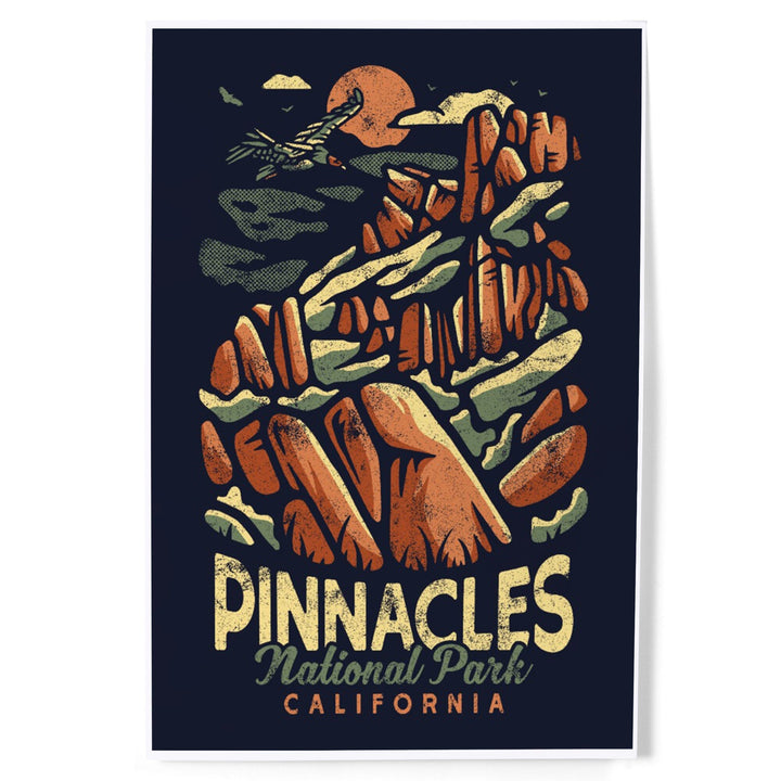 Pinnacles National Park, Distressed Vector, Art & Giclee Prints Art Lantern Press 8 x 12 Art Print 