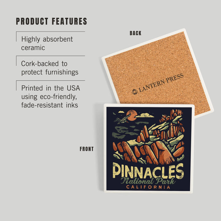 Pinnacles National Park, Distressed Vector, Coasters Coasters Lantern Press 
