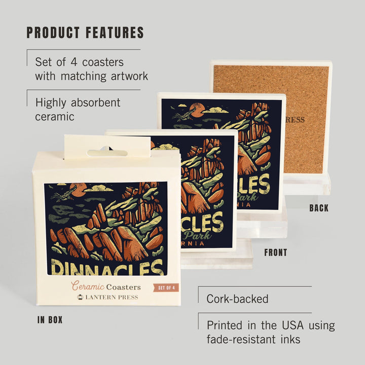 Pinnacles National Park, Distressed Vector, Coasters Coasters Lantern Press 